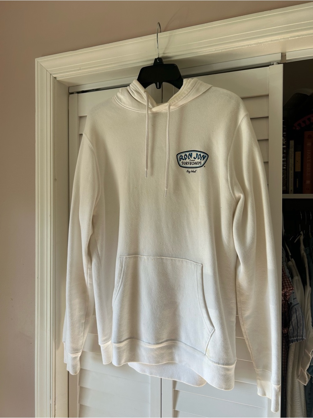 Ron Jon White Pullover Hoodie with Blue Logo